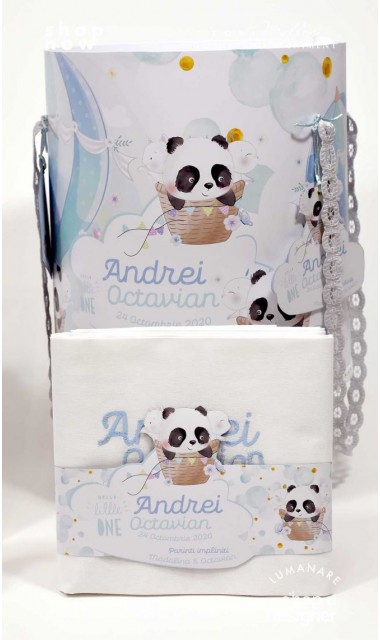 Trusou de botez cu ursuletul Panda ursul polar si baloane de aer cald Panda 3